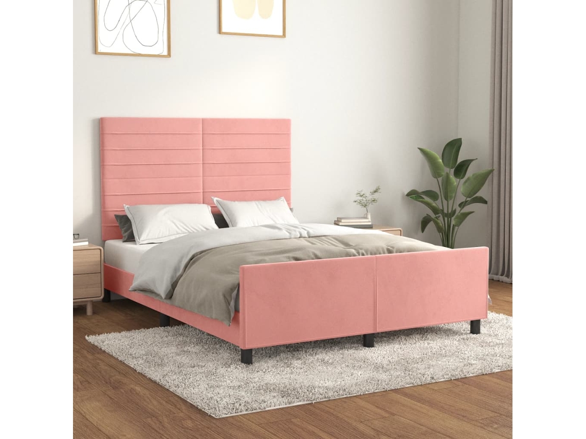 Vidaxl Estrutura De Cama C/ Cabeceira 140x200 Cm Veludo Rosa