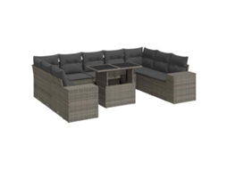 Conjunto de 10 Sofás de Jardim com Almofadões Vime Pe Cinzento MAISON EXCLUSIVE