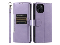 Capa Para Iphone 15 Pele Sintética Com Porta-cartões Roxo