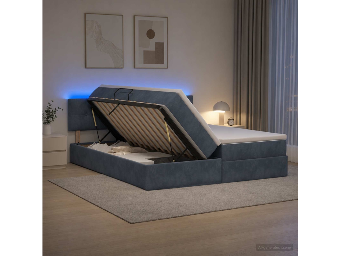 Vidaxl Cama De Armazenamento Led Com Colchão Cinzento-escuro