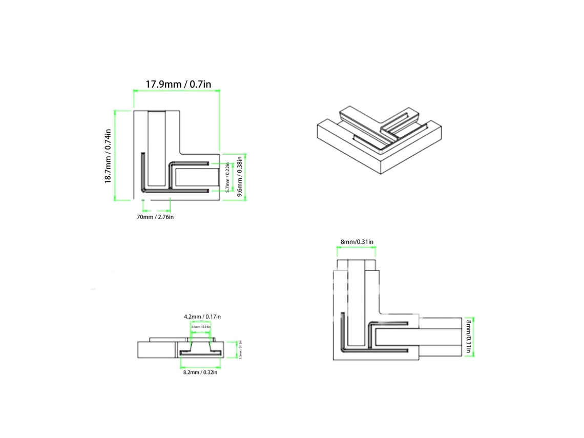 Laxiscreed Conector Cob Transparente Em L De 2 Pinos Para Iluminação Led