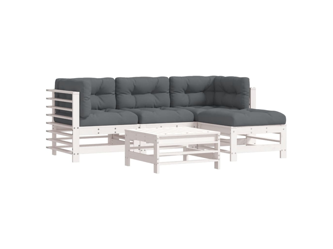Conjunto de 5 Lounge Jardim com Almofadões Madeira Maciça Branco MAISON EXCLUSIVE (5pcs)