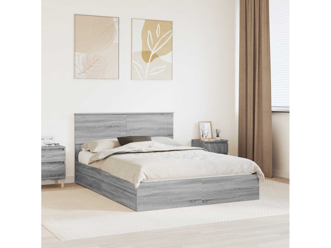 Vidaxl Cama Com Armazenamento Com Gaveta Cinza Sonoma 160 X 200 Cm