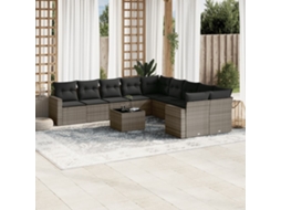 Vidaxl 11 Pcs Conjunto Sofás de Jardim C/ Almofadões Vime Pe Cinzento