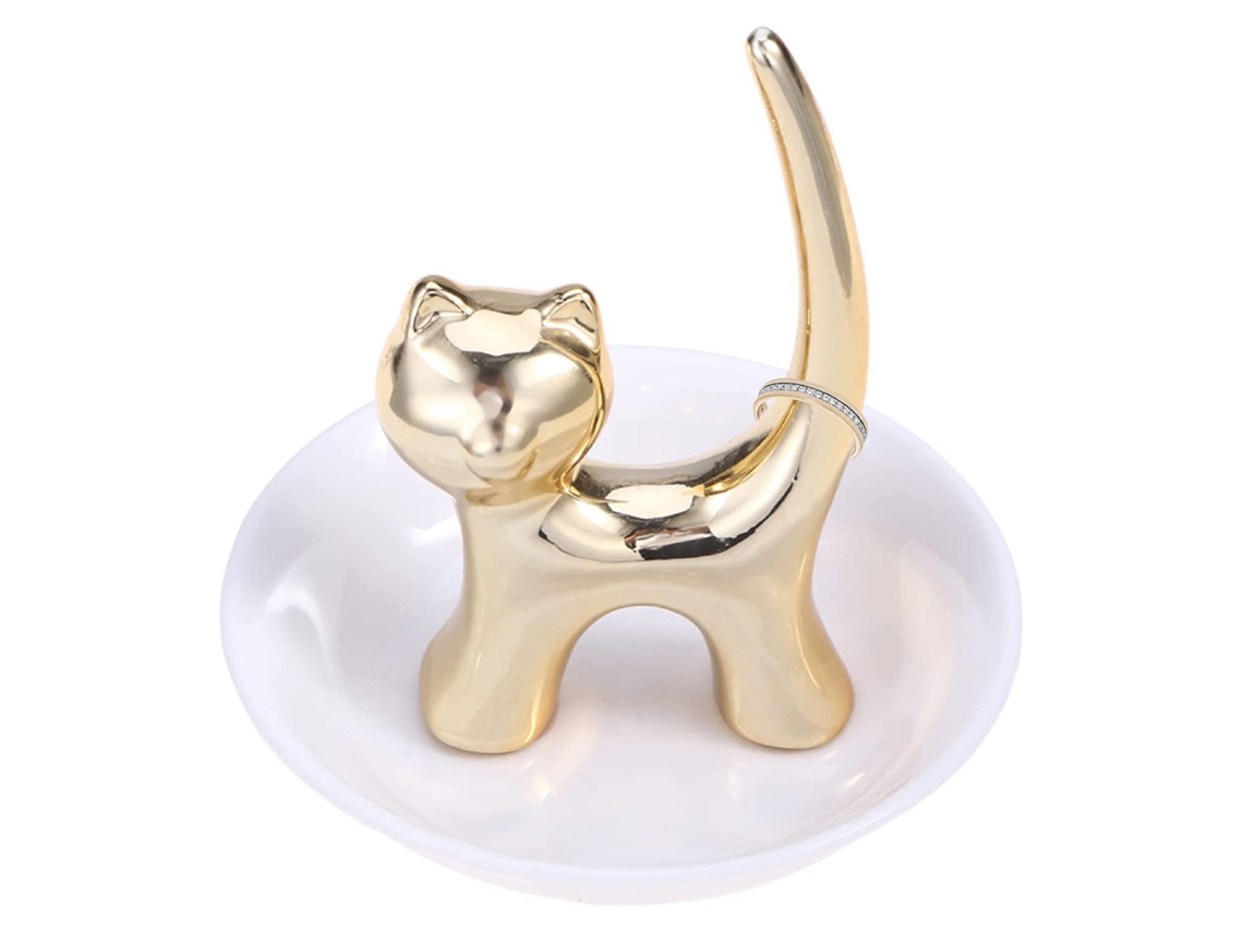 Prato para Joias de Cerâmica Gato Acessórios Armazenamento Tray Presente para Mulher