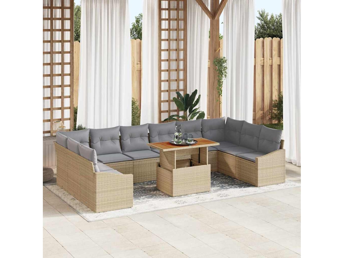 Vidaxl Conjunto De Sofá De Jardim 11 Unid. Bege Rattan Sintético
