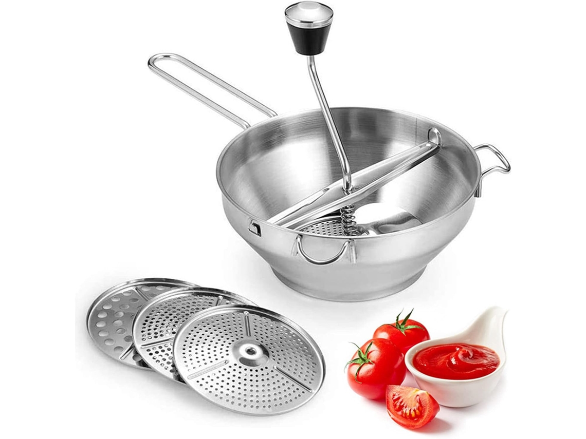 Espremedor De Batatas Manual, Rotativo Em Aço Inoxidável, 3 Discos