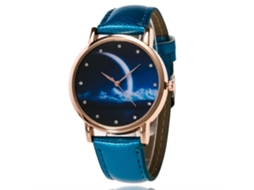 Relógio de Pulso Feminino Analógico de Quartzo com Correia de Couro Pu Zhoulianfa (azul)