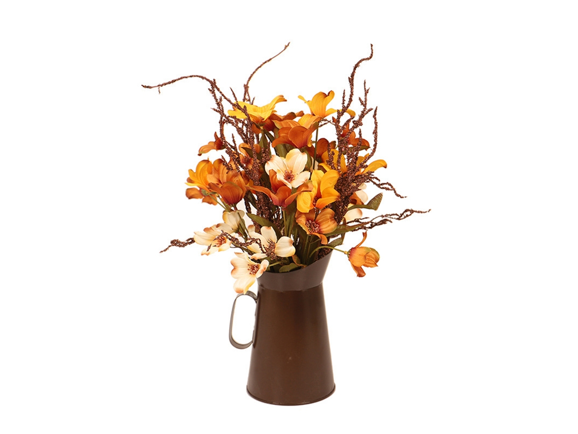 Vaso de ferro com flor de outono, decoração de mesa com plantas artificiais LAXISCREED