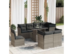 Vidaxl 9 Pcs Conjunto Sofás P/ Jardim Com Almofadões Vime Pe Cinzento