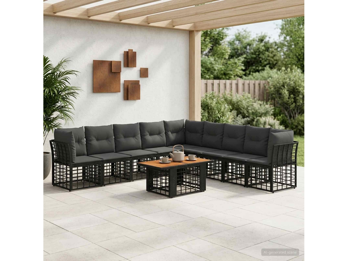 Vidaxl Conjunto De Sofá De Jardim 10 Unid. Preto E Cinza Escuro