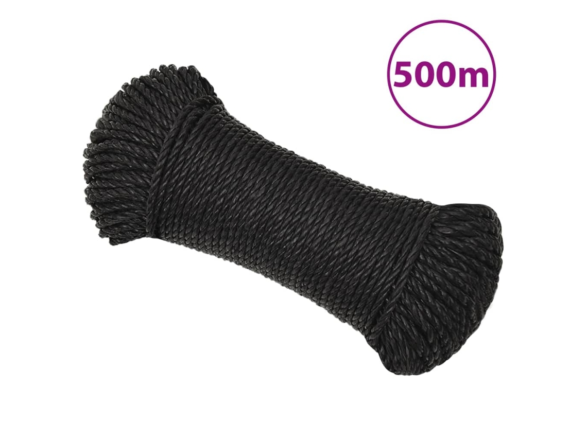 Vidaxl Corda De Trabalho 8 Mm 500 M Poliéster Preto