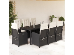 Vidaxl 9 Pcs Conjunto De Jantar P/ Jardim C/ Almofadões Vime Pe Preto