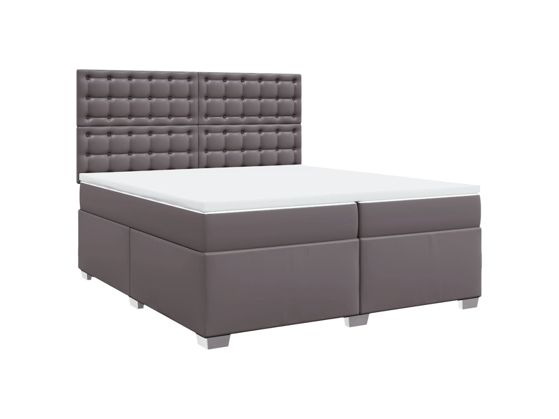 Cama com Molas e Colchão Couro Artificial Cinzento MAISON EXCLUSIVE (200x200 cm)