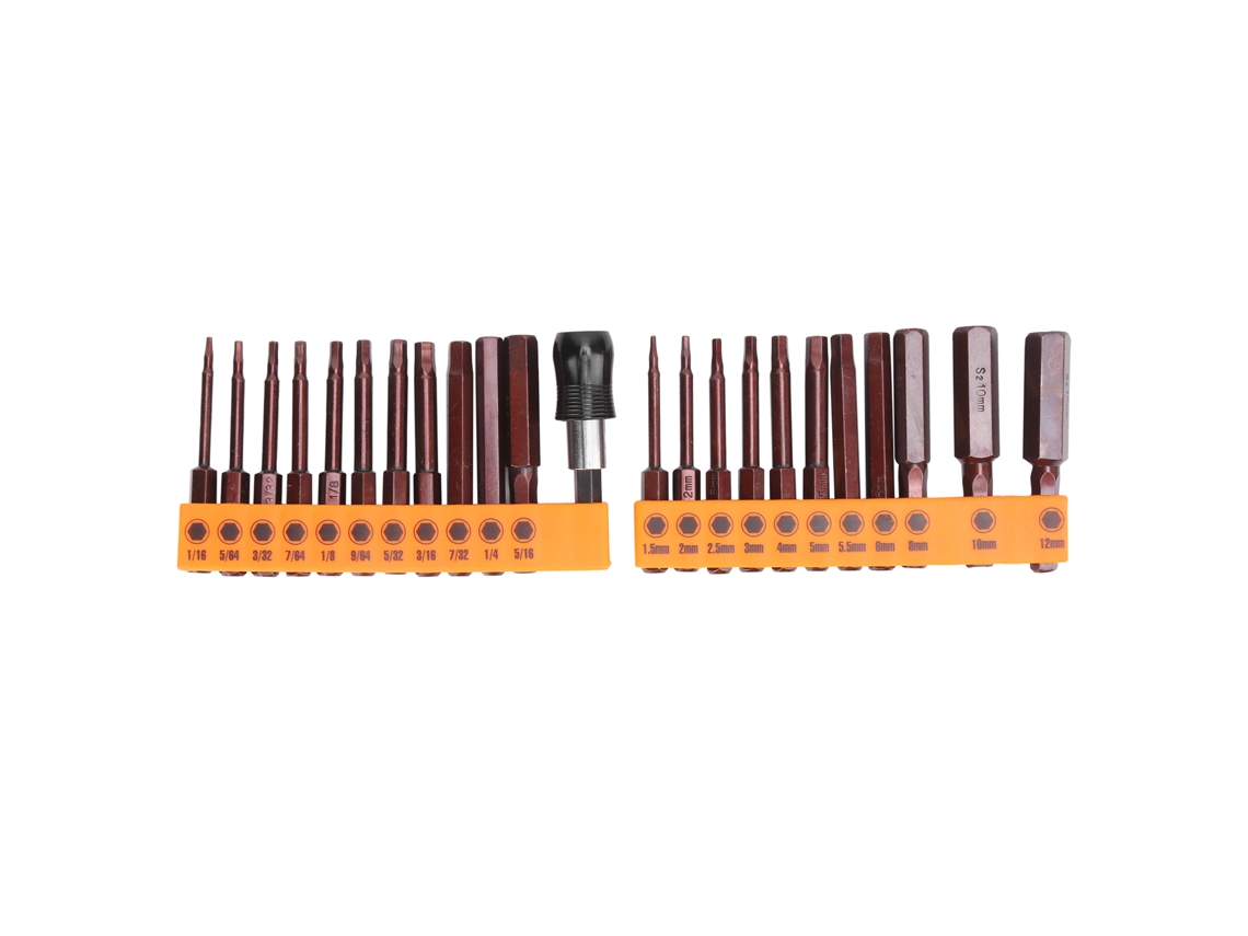 Kit De Ferramentas 23pcs Bits De Parafusadeira Hex 60mm S2 Alta Precisão Com 2 Cabecotes