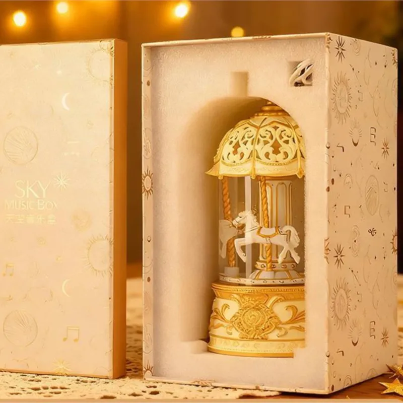 Caixa de Música em Formato de Carrossel com Esfera de Cristal Brilhante, Decoração para Casa. MDUG (11×11×22,2 Cm)