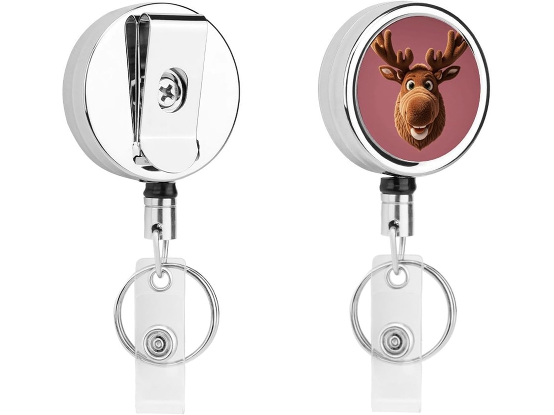 Engraçado Porta Crachás Retrátil Com Cabeça De Alce Ou Natal, Porta Crachás Engraçado Para Enfermeiras Com Chaveiro