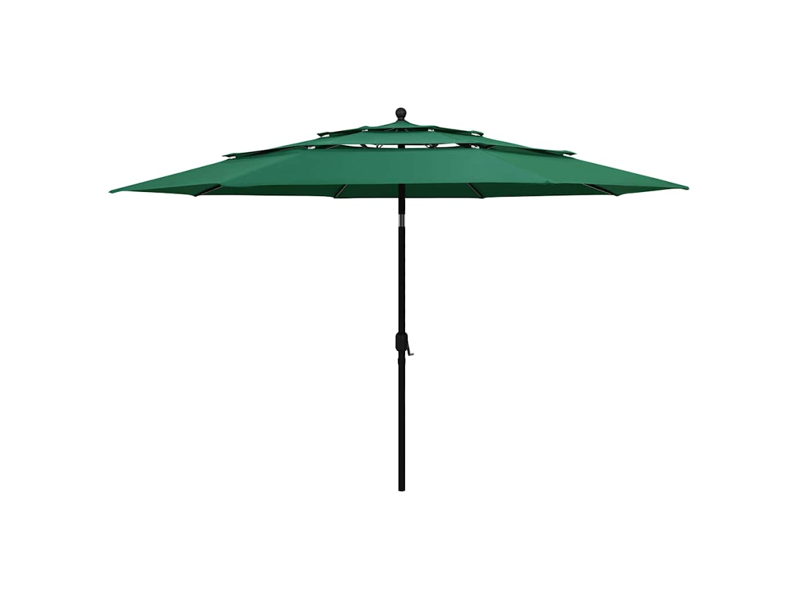 Vidaxl Guarda-sol De Jardim 3 Camadas C/ Poste De Alumínio 3,5 M Verde