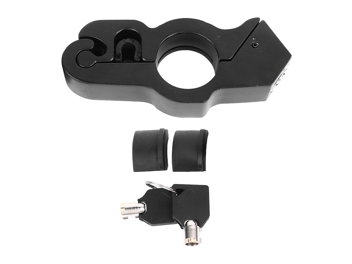 Cadeado universal para guidão de motocicleta e bicicleta elétrica, com trava antifurto dourada.