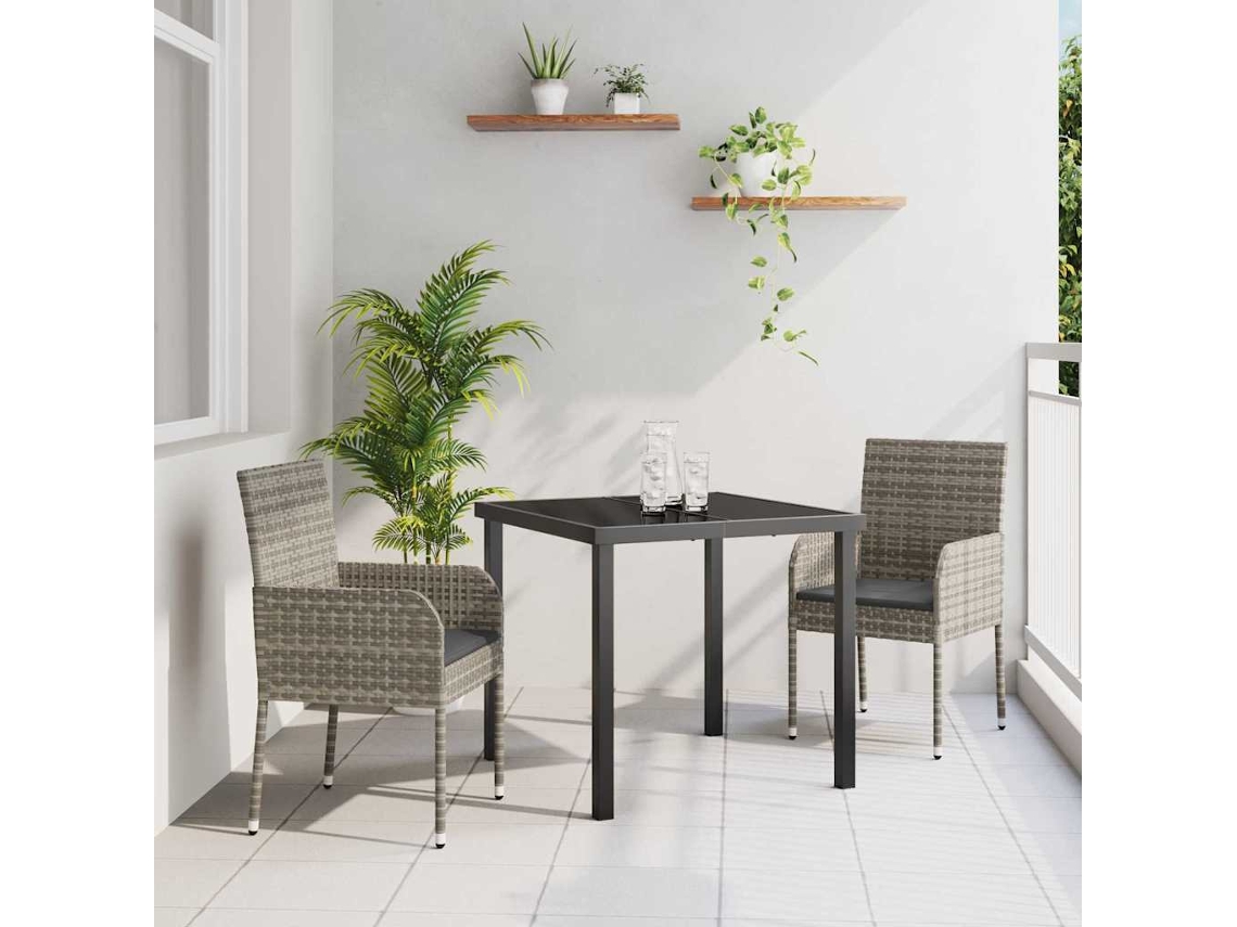 Vidaxl Conjunto De Jantar Para Jardim 3 Unid. Cinzeto Vime Pe