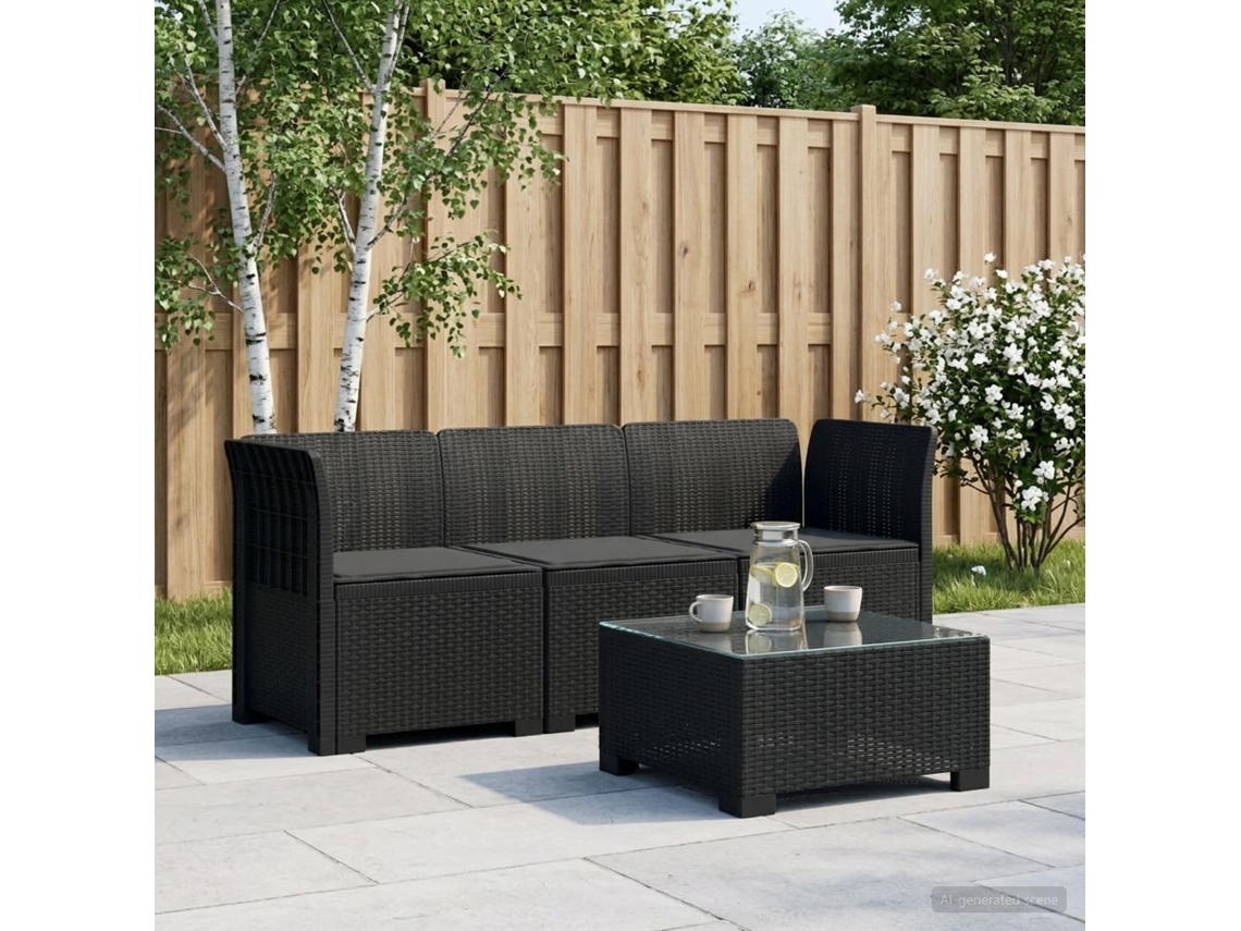 Vidaxl Sofá De Jardim 3 Lugares Com Almofadas Visual Rattan Pp