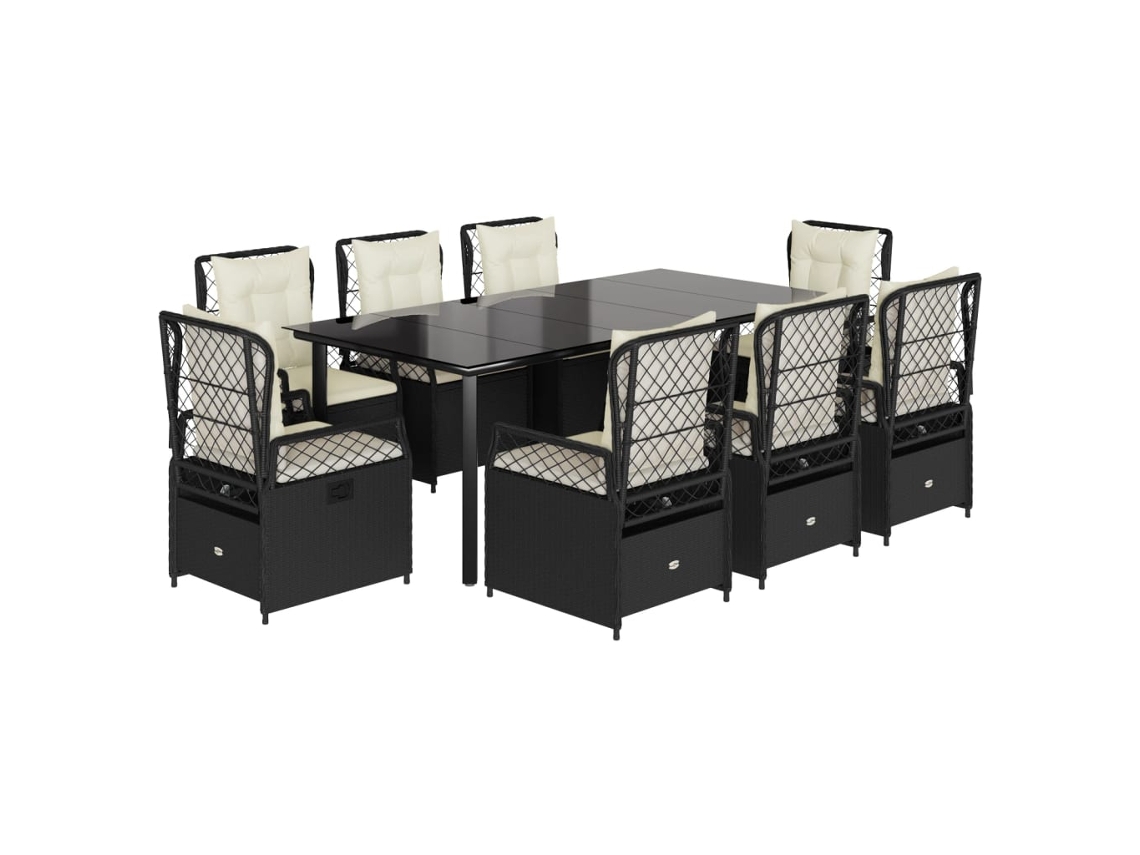 Conjunto de 9 Jantar para Jardim com Almofadões Vime Pe Preto MAISON EXCLUSIVE