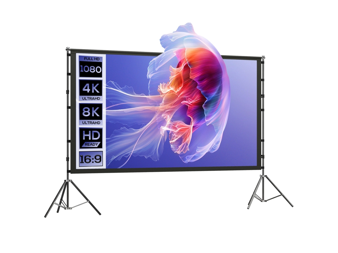 Tela para Projetor 100" 16:9 HD 4k/8k com ângulo de visão 160° dupla face com tripé dobrável branco BTFORUS
