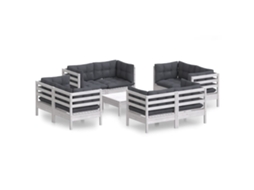 Conjunto de 9 Lounge de Jardim com Almofadões Antracite Pinho MAISON EXCLUSIVE
