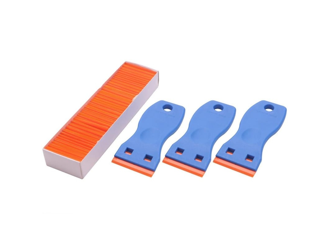 3 Raspadores De Lâmina De Barbear Plásticos E 100 Lâminas De Barbear Plásticas De 1,5 Polegadas De Dupla Face Para Para-brisa De Carro