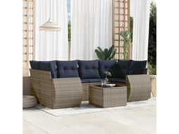 Vidaxl Conjunto De Sofá De Jardim Com 7 Peças E Almofadas Em Rattan Sintético Cinza