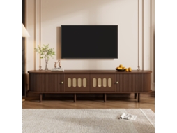 Estante Tv Oval 180x40x40 Nogueira Rattan 2 Gavetas