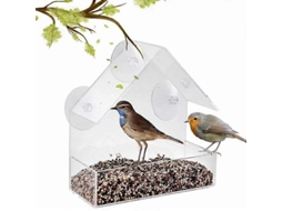 Omni alimentador de Aves de Plástico Transparente Con Ventosas Y Bandeja para Semillas Observa Pajaros como Pinzones, Gorriones Y Otros