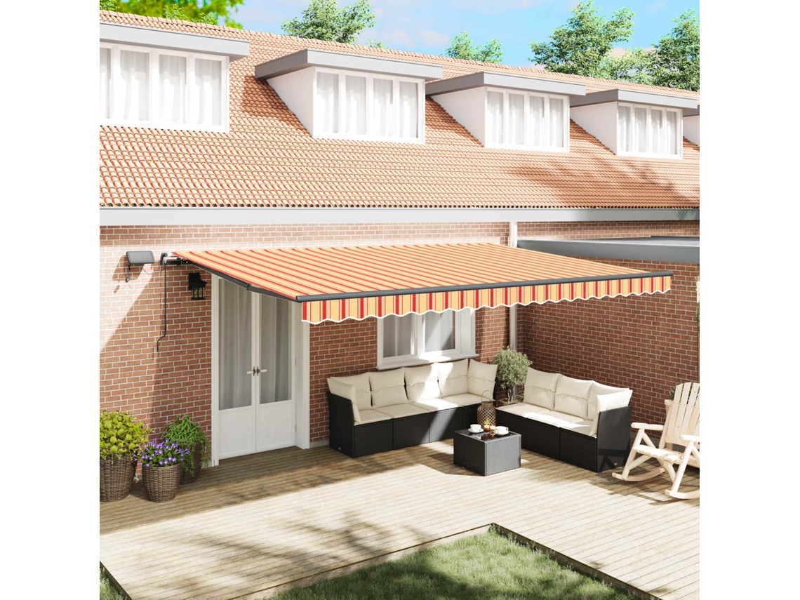 Vidaxl Toldo Retrátil Amarelo E Laranja 500 × 300 Cm Tecido E Alumínio