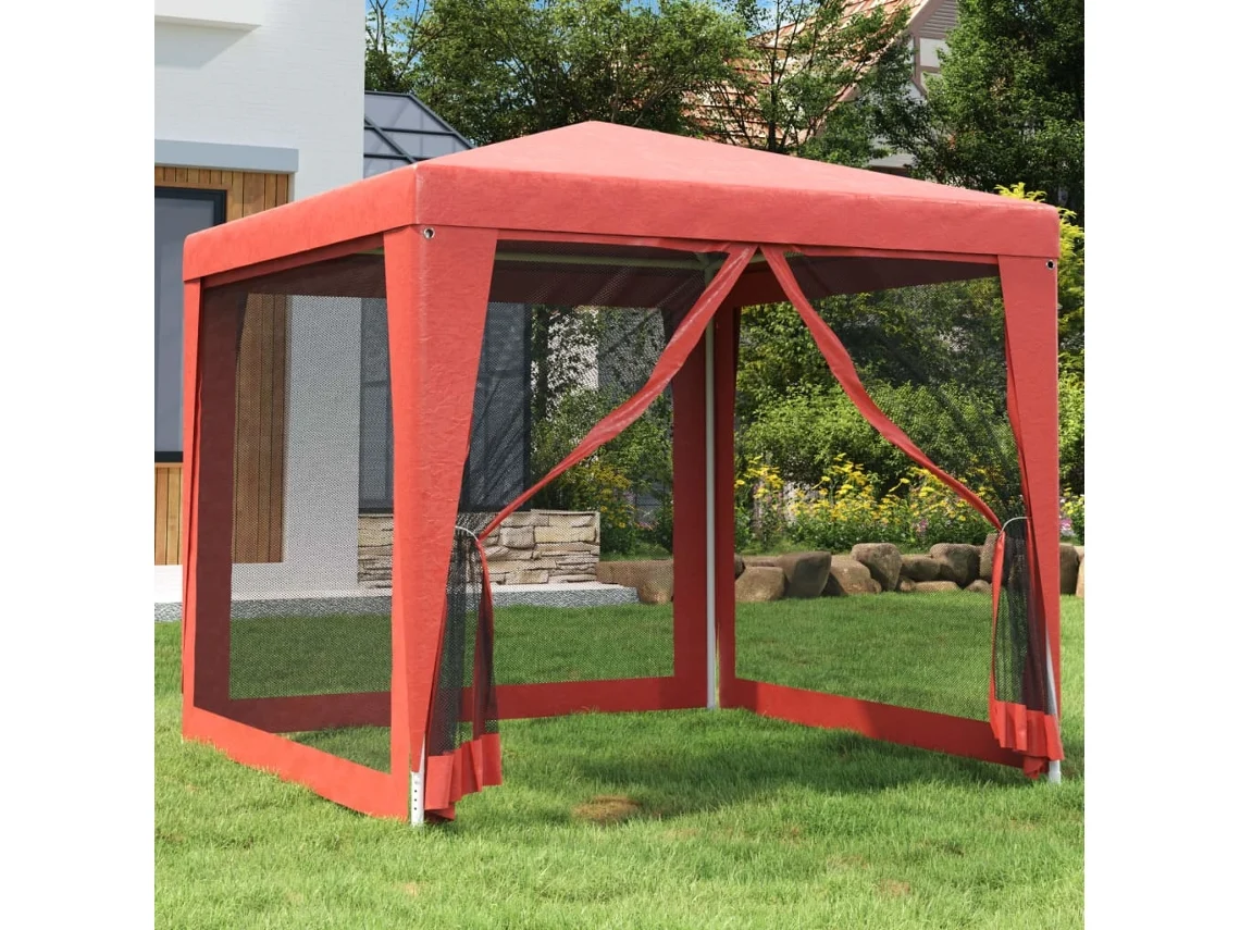 Vidaxl Tenda Festas C/ 4 Paredes Laterais Rede 2,5x2,5m Pead Vermelho