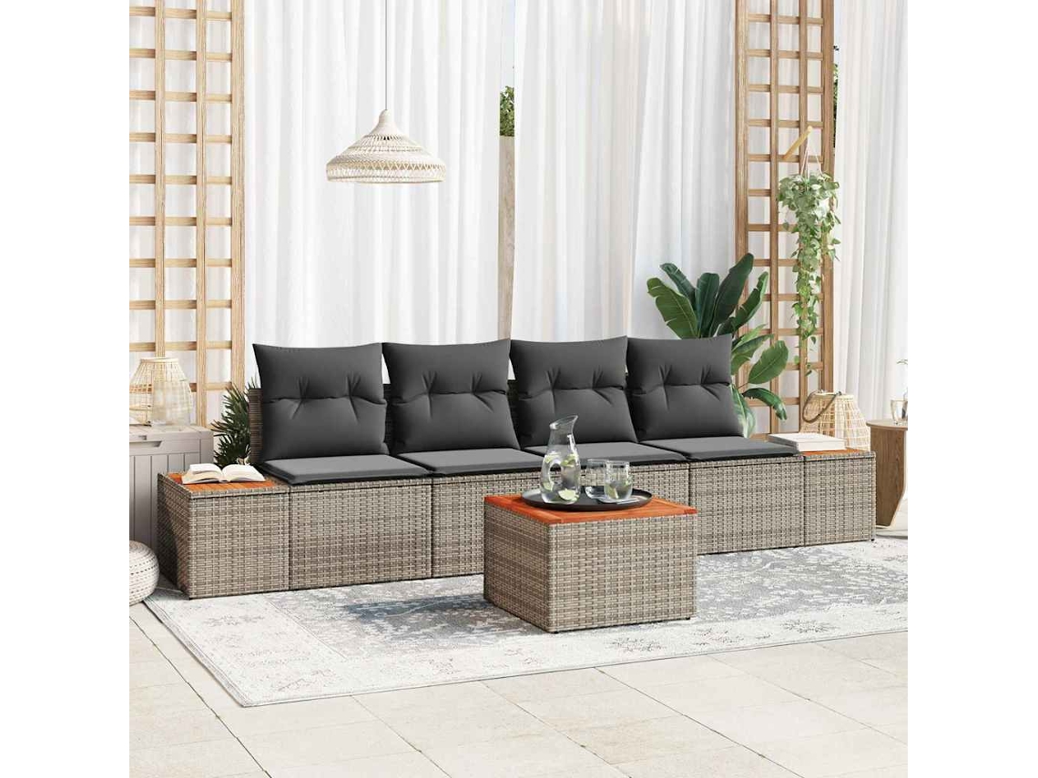 Vidaxl Conjunto De Sofá De Jardim 5 Unid. Cinzeto Rattan Sintético