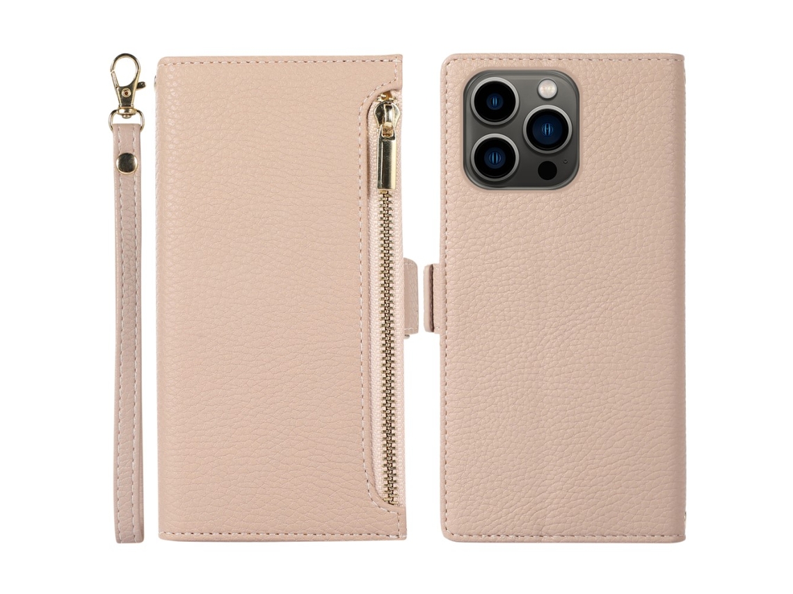 Capa Queda Textura Lichia Para Iphone 15 Pro Pele Sintética Bege