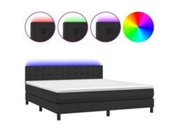 Cama Box Spring com Colchão LED 180x200 cm Couro Artificial Preto MAISON EXCLUSIVE