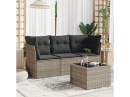 Vidaxl 4 Pcs Conjunto Sofás de Jardim C/ Almofadões Vime Pe Cinzento