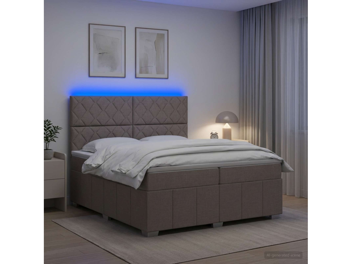 Vidaxl Cama Box Com Led E Colchão Cinzento-acastanhado 200 X 200 Cm
