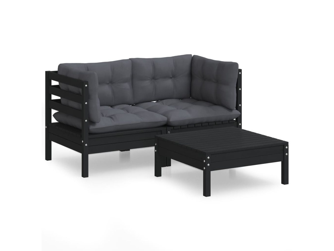 Conjunto de 3 Lounge de Jardim com Almofadões Antracite Pinho MAISON EXCLUSIVE