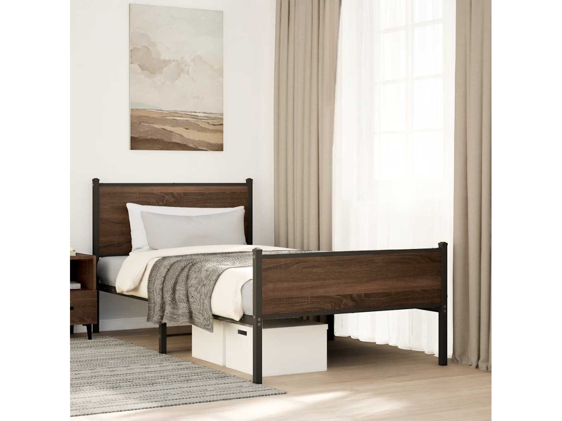 Vidaxl Estrutura De Cama Sem Colchão 100x200cm Metal Carvalho Castanho