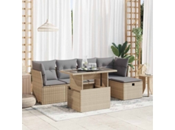 Vidaxl 6 Pcs Conjunto De Sofás P/ Jardim Com Almofadões Vime Pe Bege