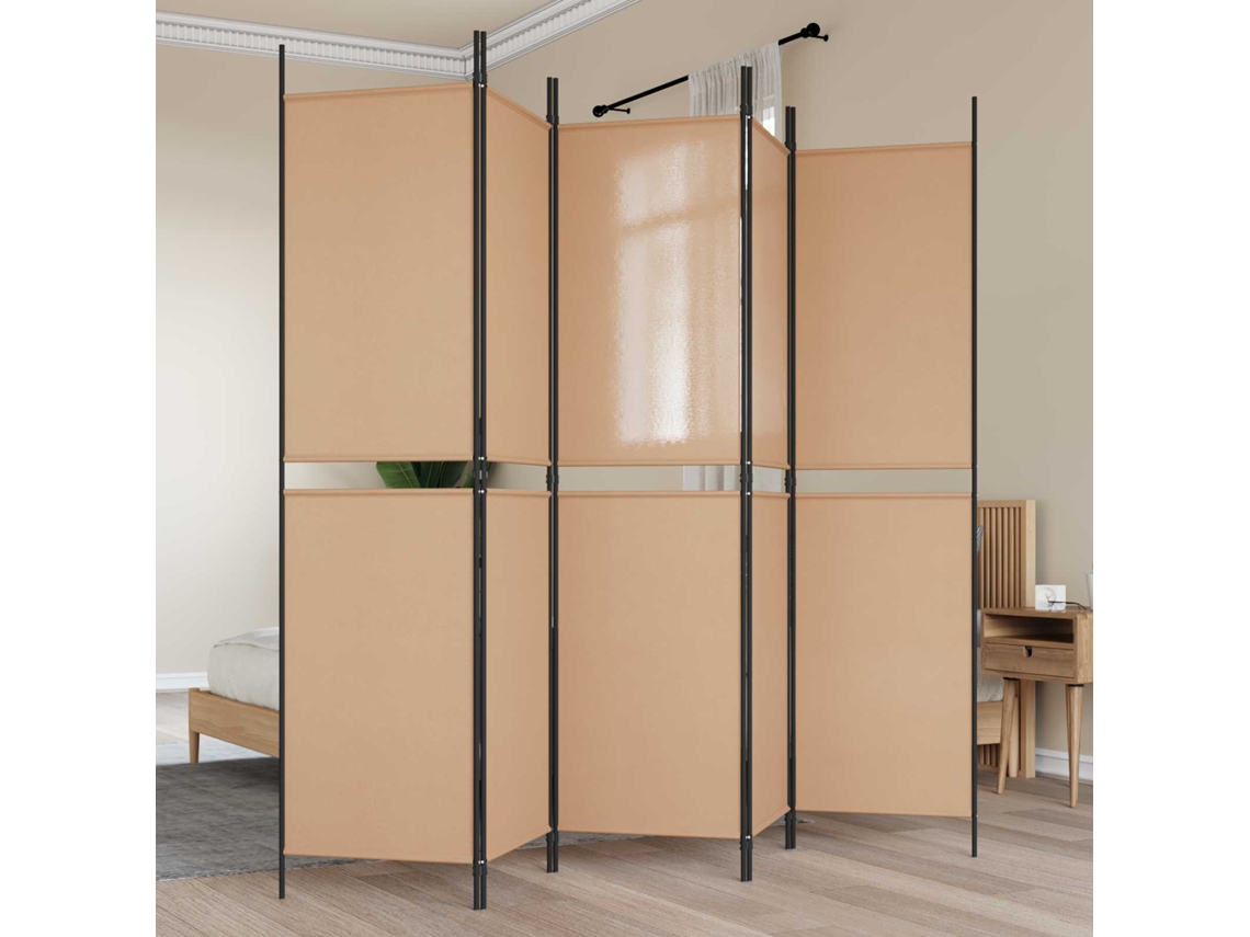 Vidaxl Divisor De Ambiente De 5 Painéis Bege 250 X 200 Cm Tecido