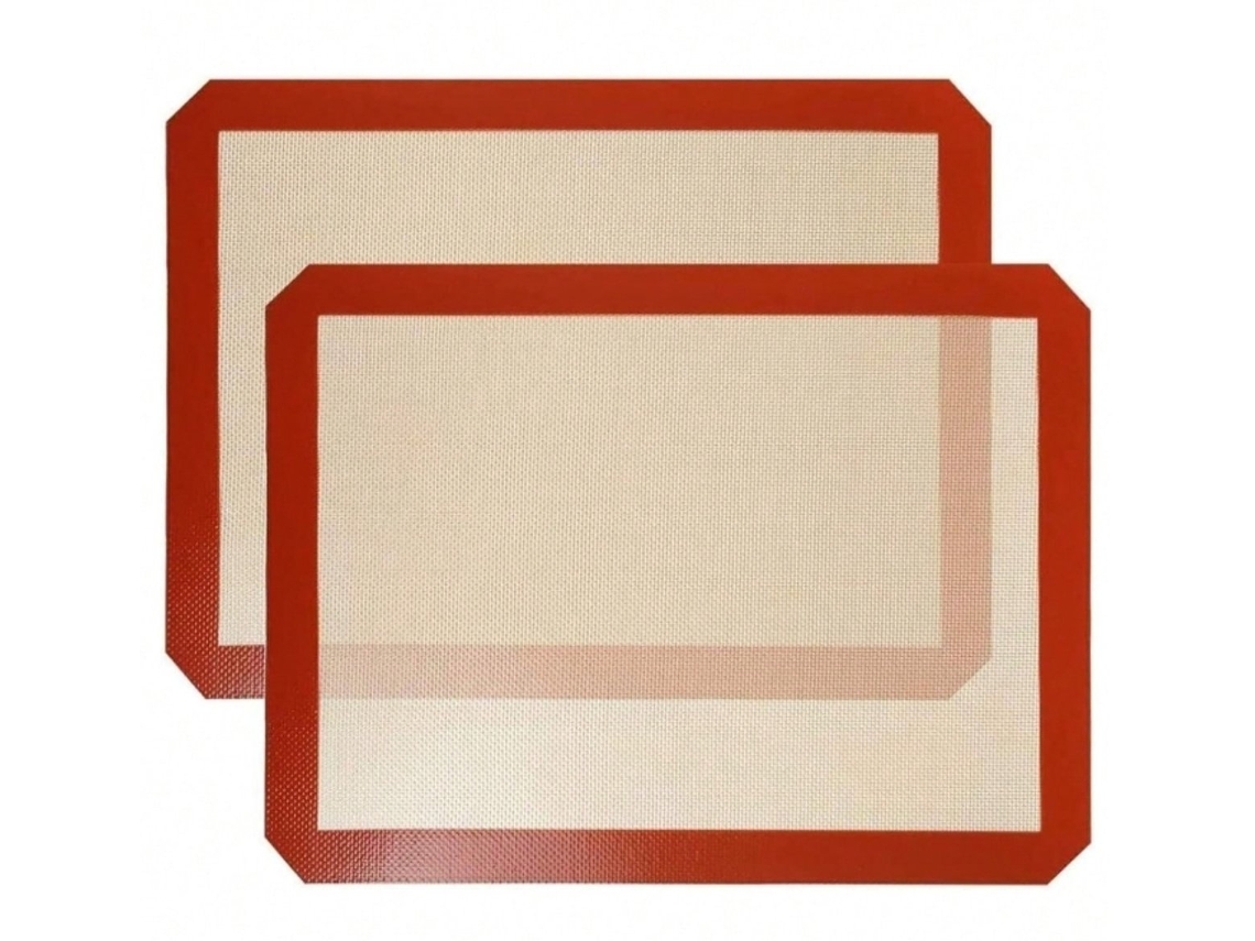 Conjunto De 2 Tapetes Antiaderentes Em Silicone E Fibra De Vidro, 42×29,5 Cm, Vermelhos, Reutilizáveis E Livres De Bpa