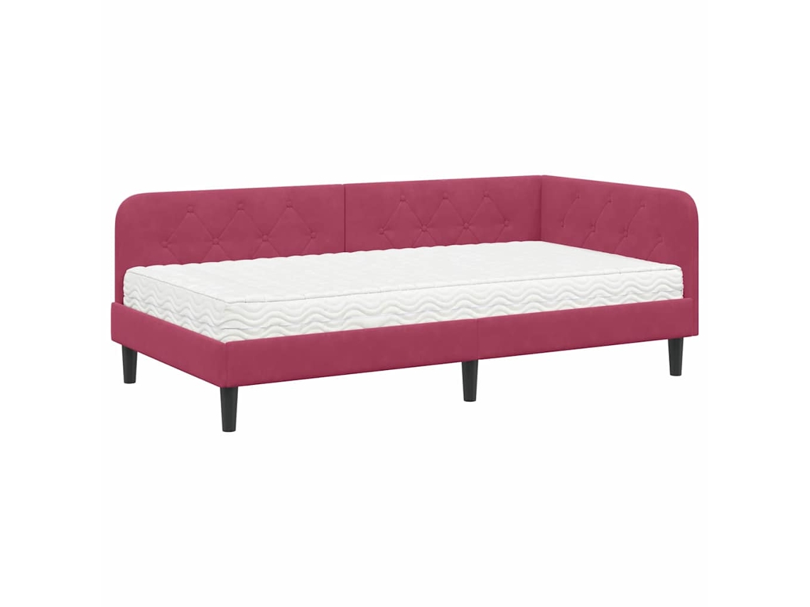 Estrutura de Cama de Canto Vinho Vermelho com Veludo 90x190 cm MAISON EXCLUSIVE