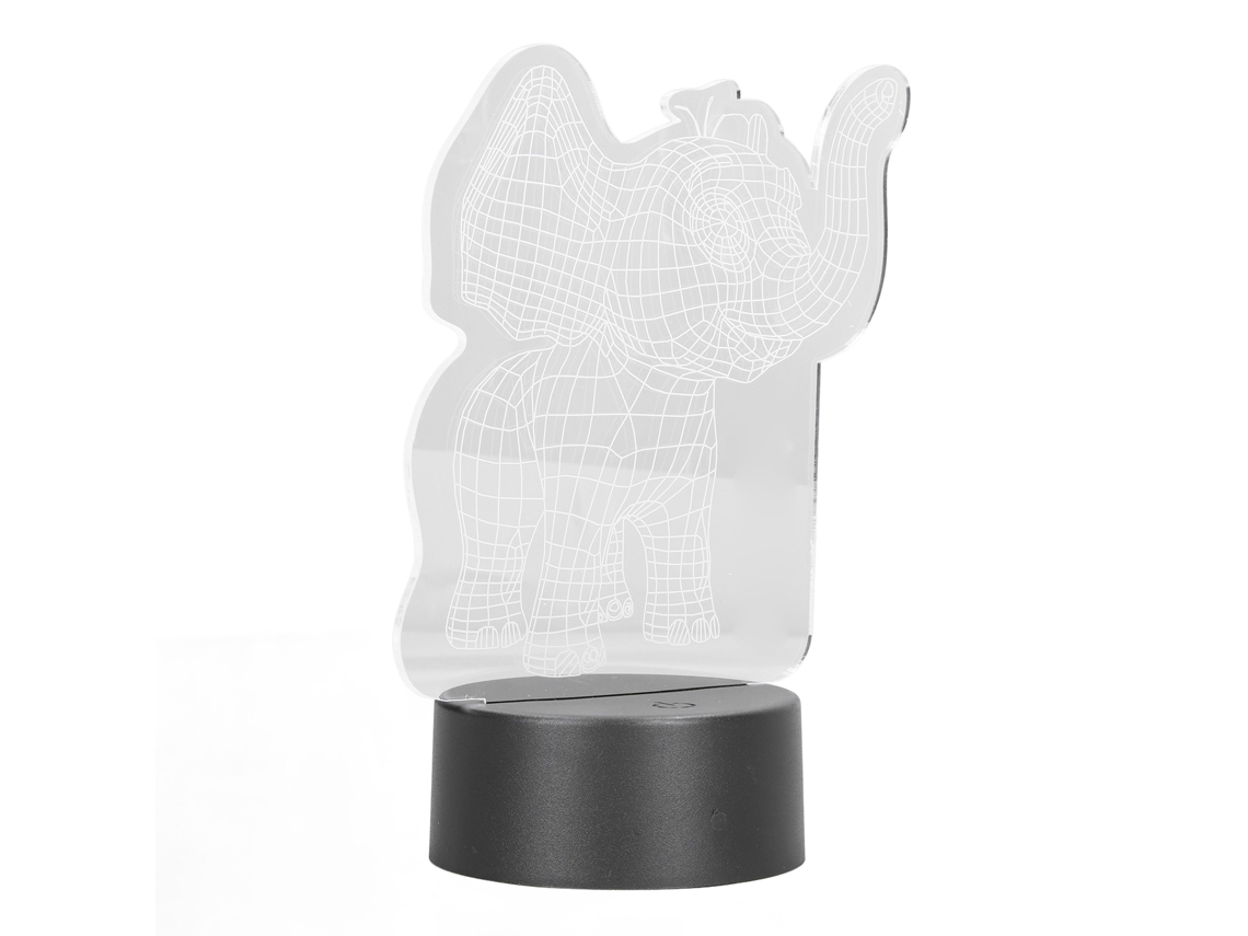 Lâmpada Noturna 3d Elefante 7 Cores Controle Touch Usb