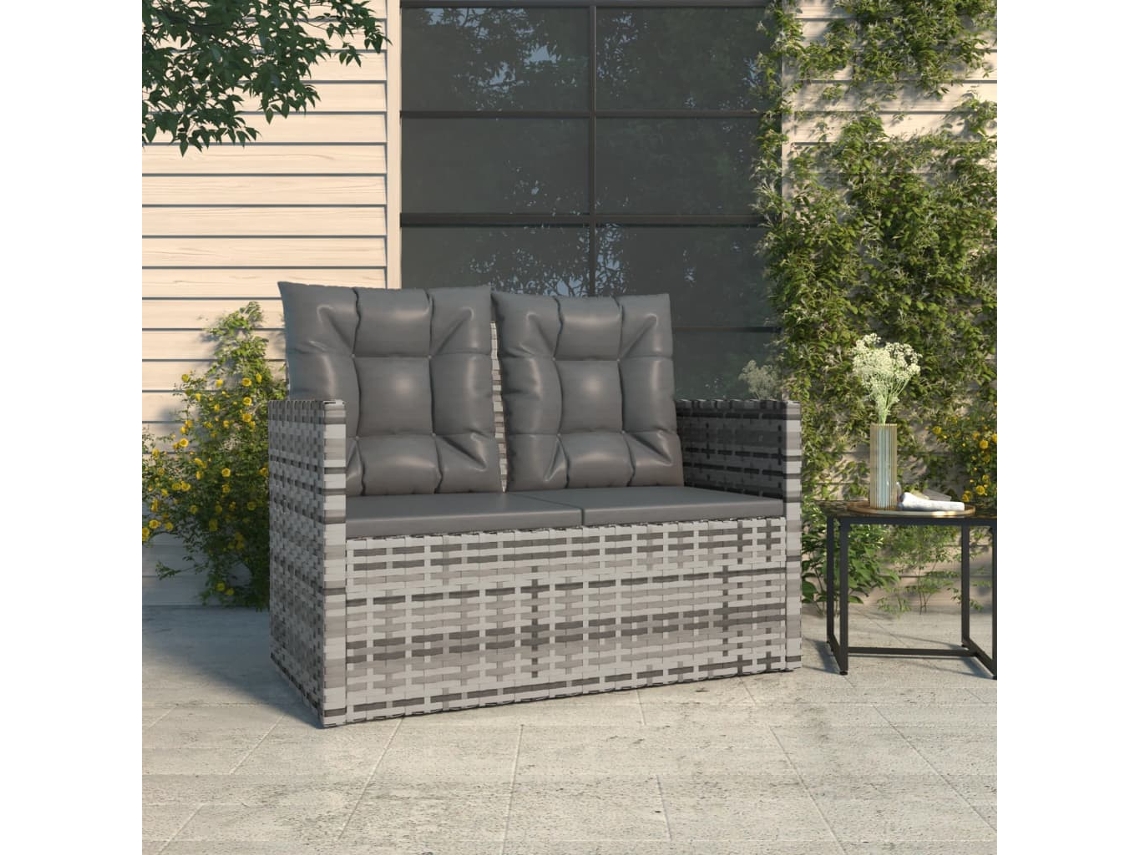Vidaxl Banco De Jardim Com Almofadões 105 Cm Vime Pe Cinzento