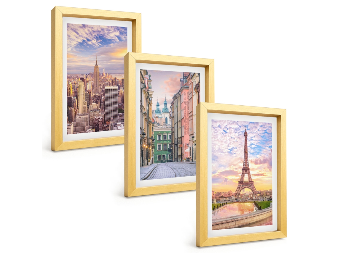 Composição De Quadros Cidades, Nova York, Paris, Crepúsculo Espelharte (3 Peças 20x30 Cm)