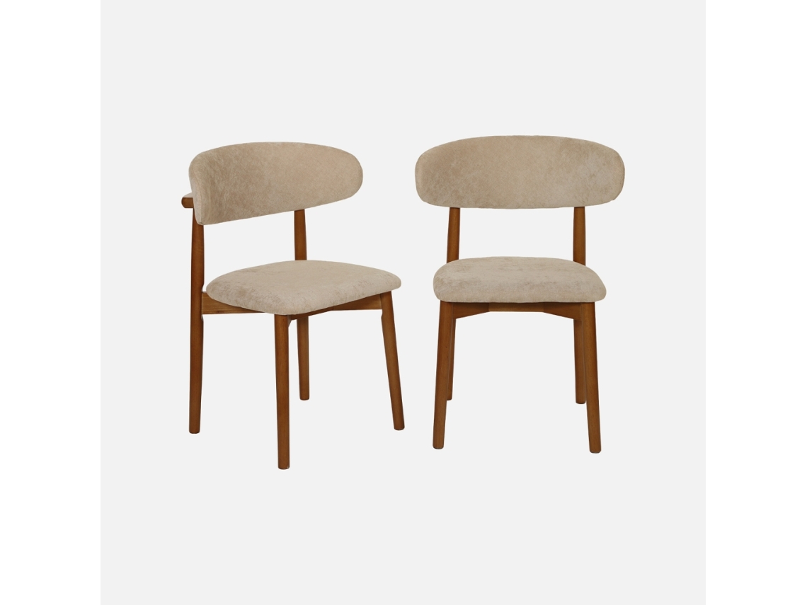Cadeiras de Madeira de Seringueira Nogueira com Tecido Chenille, Set de 2, Taupe SWEEEK