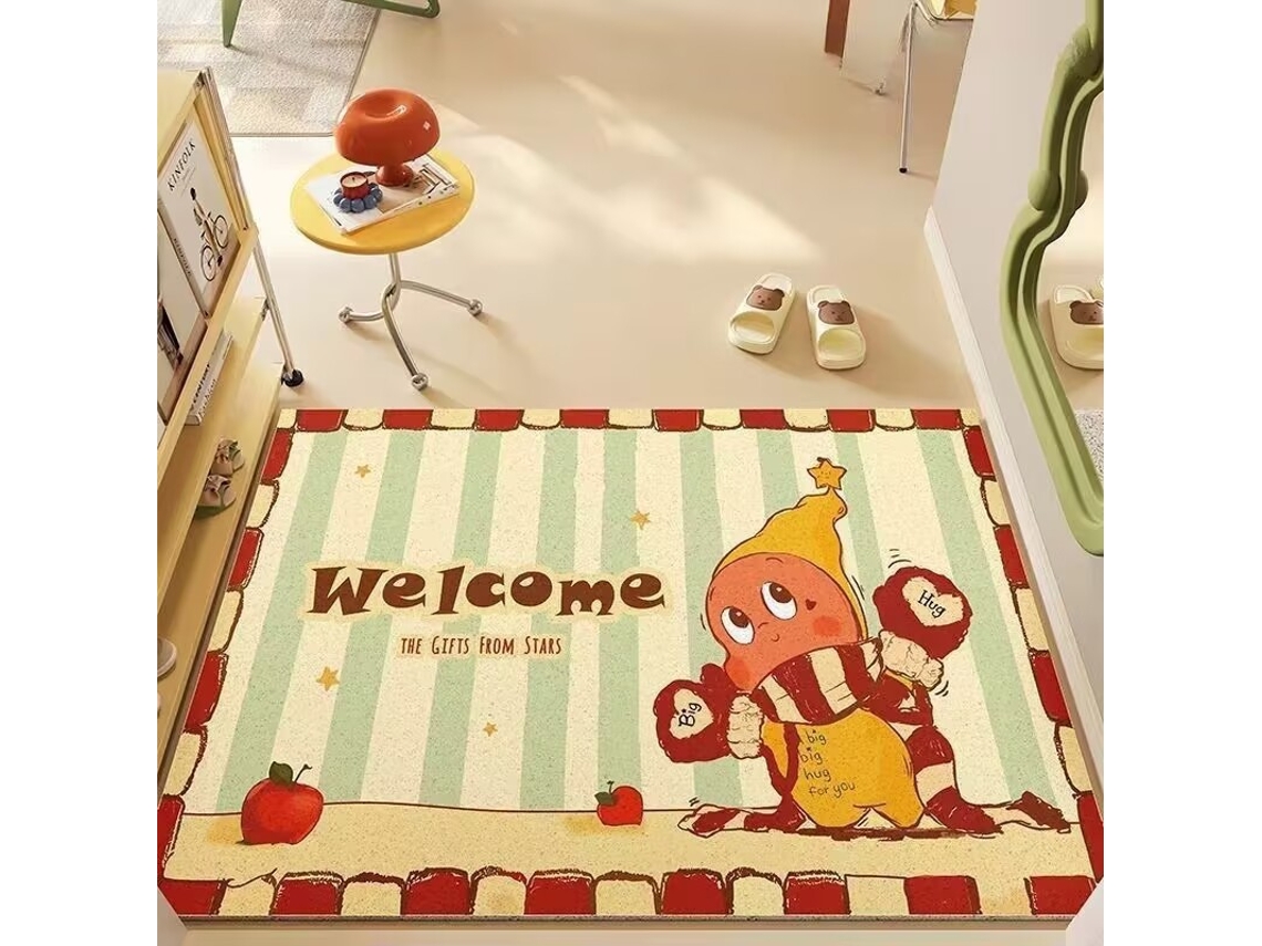 Tapete De Entrada 40x60cm Antiderrapante, Desenho Personagem "welcome", Absorvente E Fácil De Limpar Para Casa